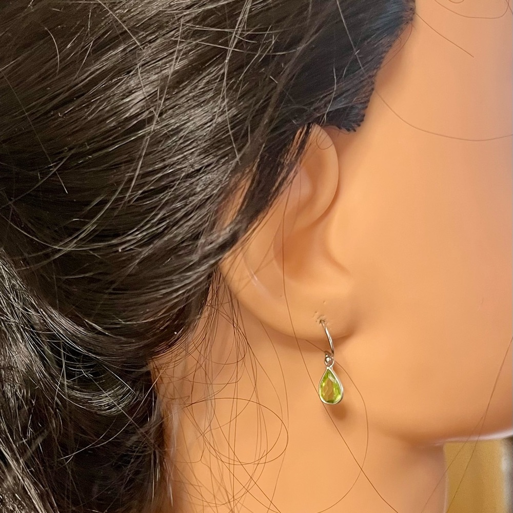 925 green faceted gemstone wire pierced earrings jewelry - Picture 4 of 13
